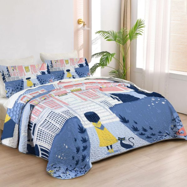 ZapMerch Mysterious Girl Quilt Bedspreads Button Princess Bed Set Bedding Coverlet Fabric Washable SC00214-007