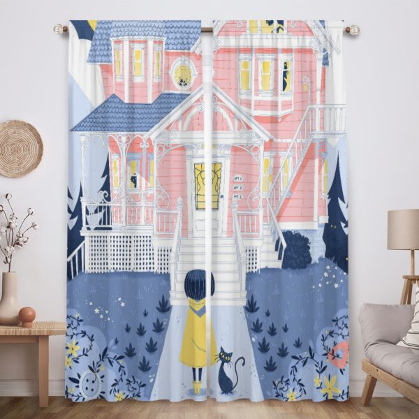 ZapMerch Mysterious Girl Window Curtains Button Princess Drapes Bedroom Home Room Decor Durable Fabric Machine Washable 82" X 84" SC00214-013