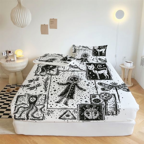 ZapMerch Mysterious Girl Fitted Sheet Button Princess Bed Sheets Bedding Set Deep Pockets Up To 16" Bedroom Decor SC00215-006