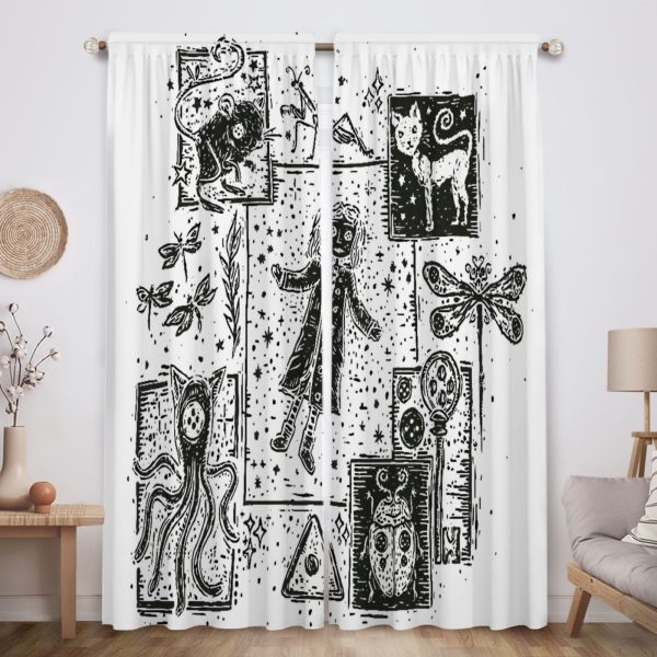 ZapMerch Mysterious Girl Window Curtains Button Princess Drapes Bedroom Home Room Decor Durable Fabric Machine Washable 82" X 84" SC00215-013