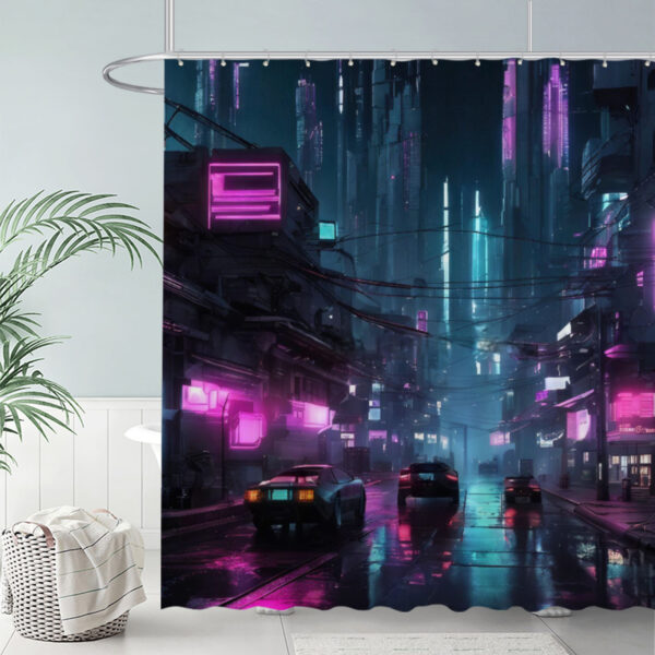 ZapMerch Night City Explorer Shower Curtain, Video Game Bathroom Decor, Waterproof Fabric Easy Care Washable, 72"X72"(Hooks Not Included)