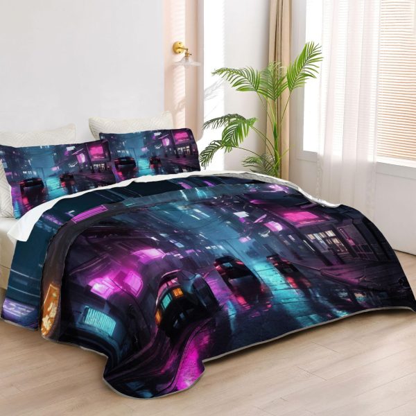ZapMerch Night City Explorer Quilt Bedspreads Video Game Bed Set Bedding Coverlet Fabric Washable SC00225-007