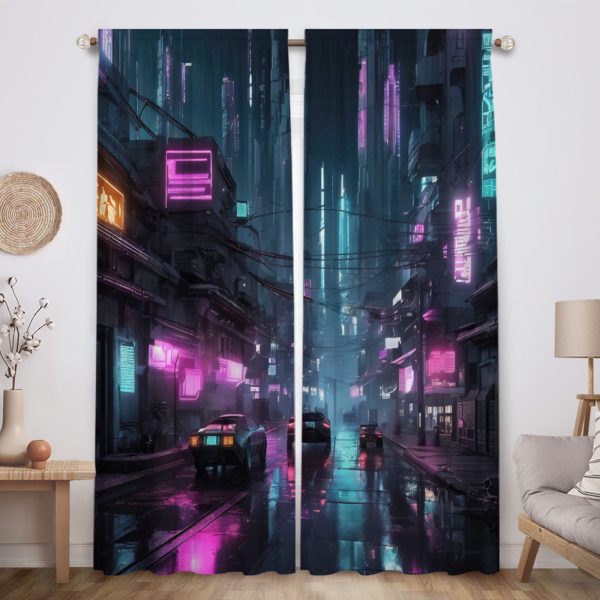 ZapMerch Night City Explorer Window Curtains Video Game Drapes Bedroom Home Room Decor Durable Fabric Machine Washable 82" X 84" SC00225-013