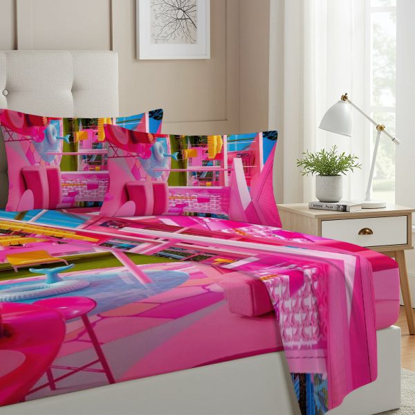 ZapMerch Twin Size Fashion Doll Fitted Sheet Pretty Girl Bed Flat Sheets Bedding Set Deep Pockets Up To 16" Bedroom Decor With 1 Pillow Sham SC00248-009