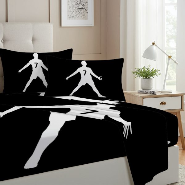 ZapMerch Twin Size Football Legend Fitted Sheet Portuguese Superstar Bed Flat Sheets Bedding Set Deep Pockets Up To 16" Bedroom Decor With 1 Pillow Sham SC00254-009