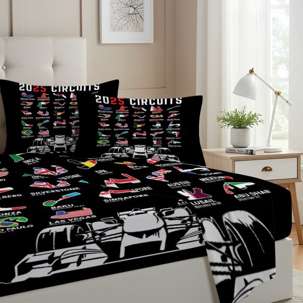 ZapMerch Twin Size Track Kings Fitted Sheet Motorsport Series Bed Flat Sheets Bedding Set Deep Pockets Up To 16" Bedroom Decor With 1 Pillow Sham SC00265-009