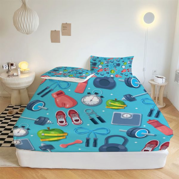 ZapMerch Workout Fitted Sheet Workout Bed Sheets Bedding Set Deep Pockets Up To 16" Bedroom Decor SC00267-006