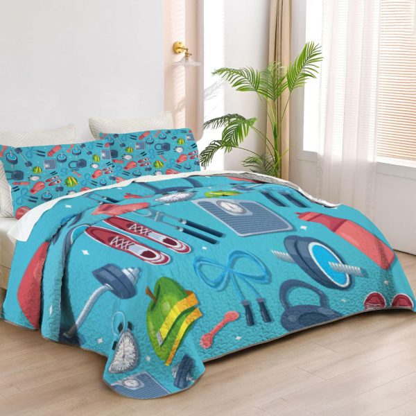 ZapMerch Workout Quilt Bedspreads Workout Bed Set Bedding Coverlet Fabric Washable SC00267-007