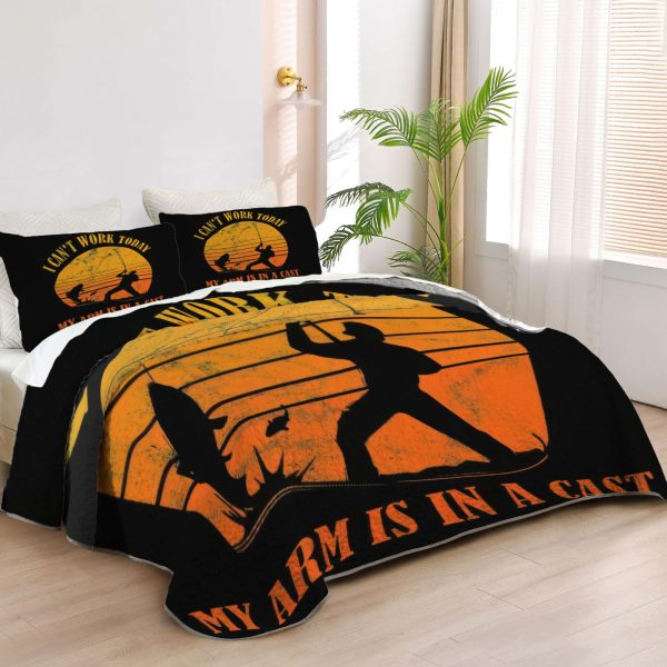 ZapMerch Fishing Quilt Bedspreads Fishing Bed Set Bedding Coverlet Fabric Washable SC00269-007