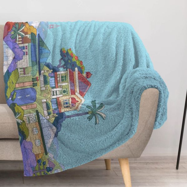 ZapMerch Happy Pup Blanket Blue Adventurer Throw Blankets Couch Bed Living Room Decor Soft Durable Washable 57" X 50" SC00270-004