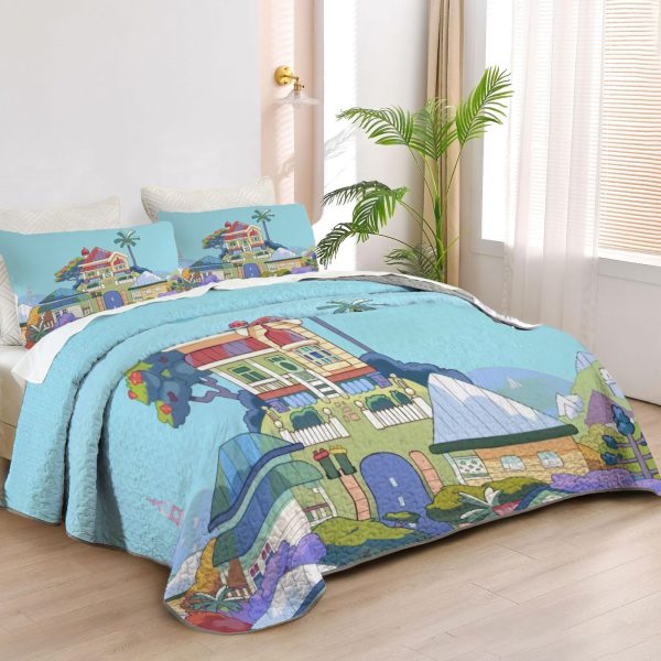 ZapMerch Happy Pup Quilt Bedspreads Blue Adventurer Bed Set Bedding Coverlet Fabric Washable SC00270-007