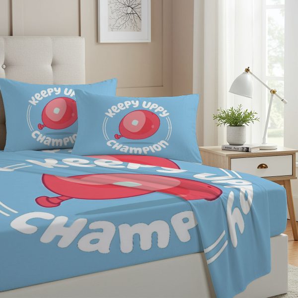 ZapMerch Twin Size Happy Pup Fitted Sheet Blue Adventurer Bed Flat Sheets Bedding Set Deep Pockets Up To 16" Bedroom Decor With 1 Pillow Sham SC00271-009