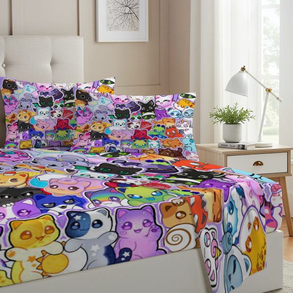 ZapMerch Twin Size Pixel Princess Fitted Sheet Gamer Bed Flat Sheets Bedding Set Deep Pockets Up To 16" Bedroom Decor With 1 Pillow Sham SC00287-009