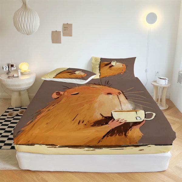 ZapMerch Capybara Fitted Sheet Capybara Bed Sheets Bedding Set Deep Pockets Up To 16" Bedroom Decor SC00290-006