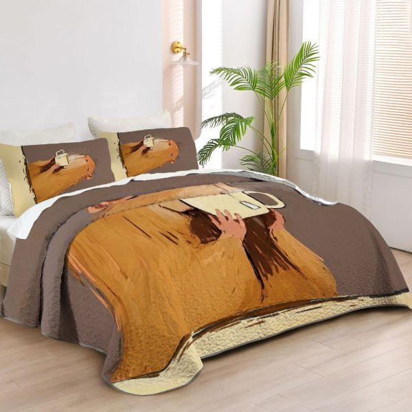 ZapMerch Capybara Quilt Bedspreads Capybara Bed Set Bedding Coverlet Fabric Washable SC00290-007