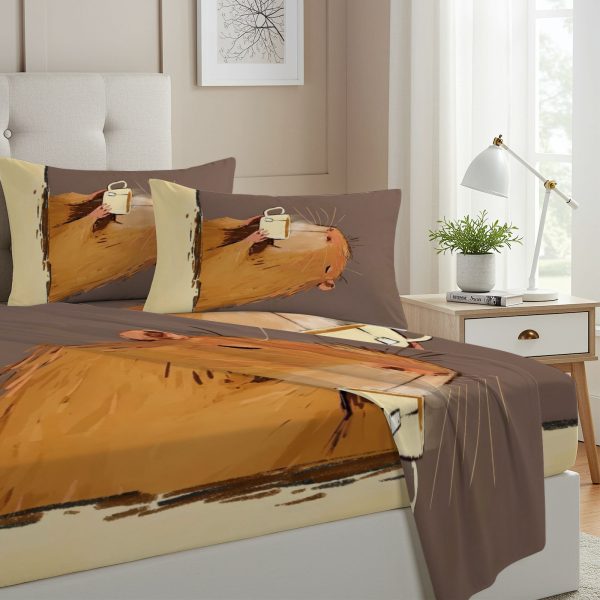 ZapMerch Twin Size Capybara Fitted Sheet Capybara Bed Flat Sheets Bedding Set Deep Pockets Up To 16" Bedroom Decor With 1 Pillow Sham SC00290-009