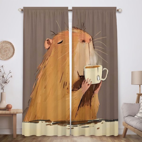 ZapMerch Capybara Window Curtains Capybara Drapes Bedroom Home Room Decor Durable Fabric Machine Washable 82" X 84" SC00290-013