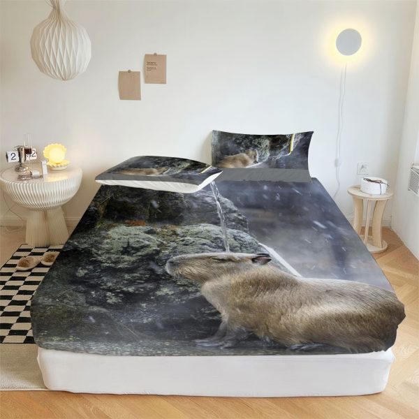 ZapMerch Capybara Fitted Sheet Capybara Bed Sheets Bedding Set Deep Pockets Up To 16" Bedroom Decor SC00292-006