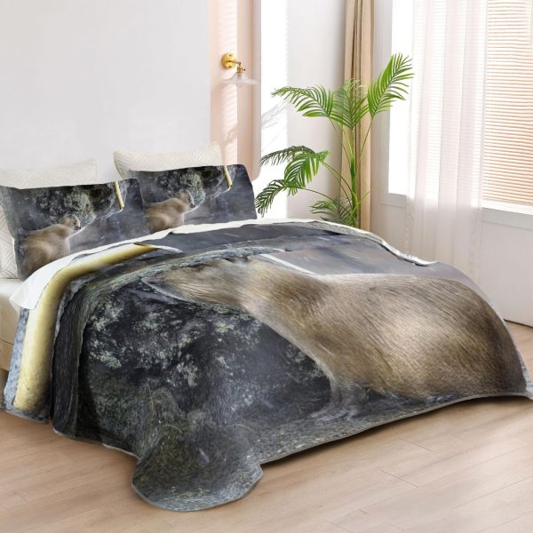ZapMerch Capybara Quilt Bedspreads Capybara Bed Set Bedding Coverlet Fabric Washable SC00292-007