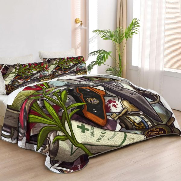 ZapMerch Zombies Quilt Bedspreads Survival Horror Bed Set Bedding Coverlet Fabric Washable SC00295-007