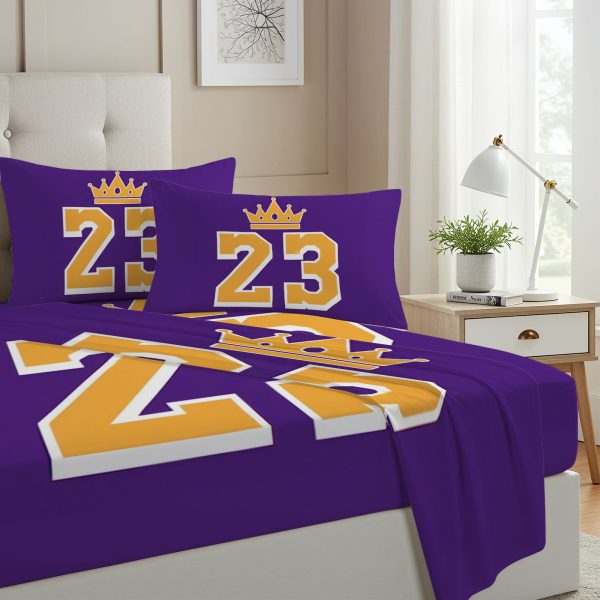 ZapMerch Twin Size Purple Warriors Fitted Sheet Basketball Legends Bed Flat Sheets Bedding Set Deep Pockets Up To 16" Bedroom Decor With 1 Pillow Sham SC00296-009
