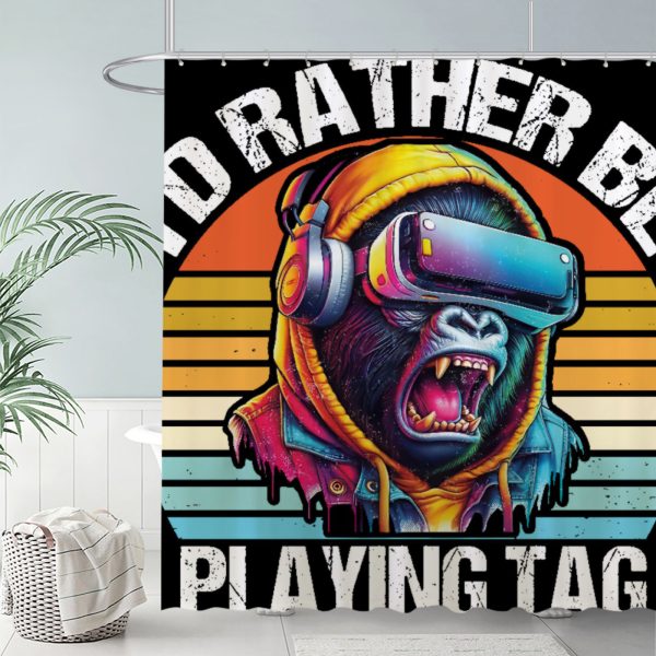 ZapMerch Vr Gorilla Game Shower Curtain, Chasing Gorillas Bathroom Decor, Waterproof Fabric Durable Easy Care Washable, 72"X72"(Hooks Not Included)