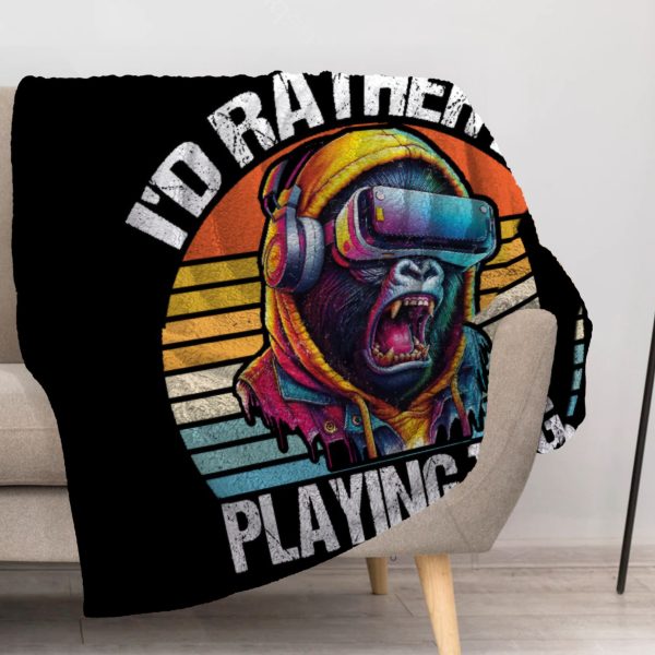 ZapMerch Vr Gorilla Game Blanket Chasing Gorillas Throw Blankets Couch Bed Living Room Decor Soft Durable Washable 57" X 50" SC00305-004