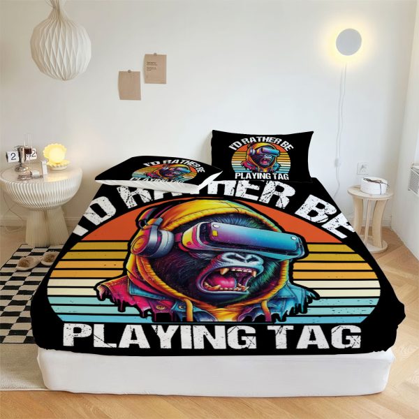 ZapMerch Vr Gorilla Game Fitted Sheet Chasing Gorillas Bed Sheets Bedding Set Deep Pockets Up To 16" Bedroom Decor SC00305-006