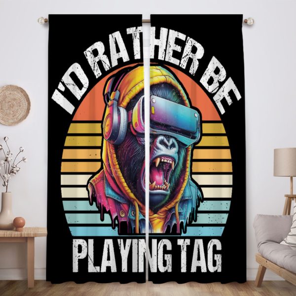 ZapMerch Vr Gorilla Game Window Curtains Chasing Gorillas Drapes Bedroom Home Room Decor Durable Fabric Machine Washable 82" X 84" SC00305-013
