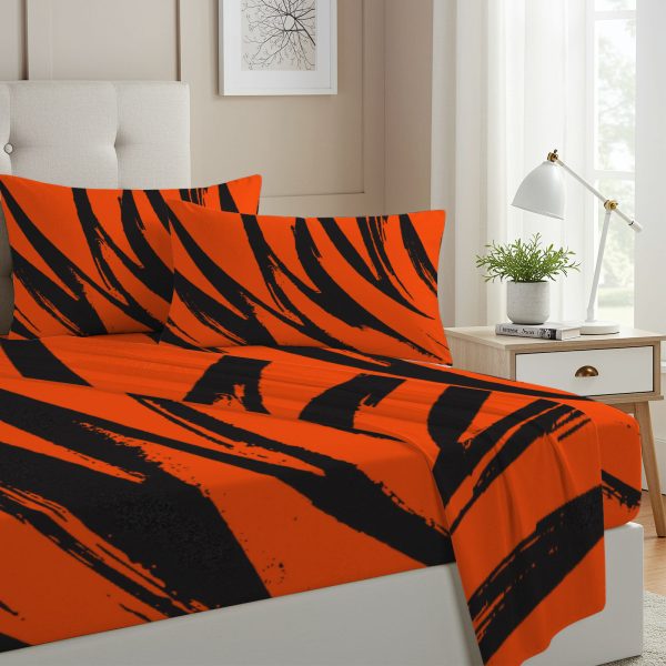 ZapMerch Twin Size Cinciati Roa Fitted Sheet Tiger Stripes Bed Flat Sheets Bedding Set Deep Pockets Up To 16" Bedroom Decor With 1 Pillow Sham SC00357-009
