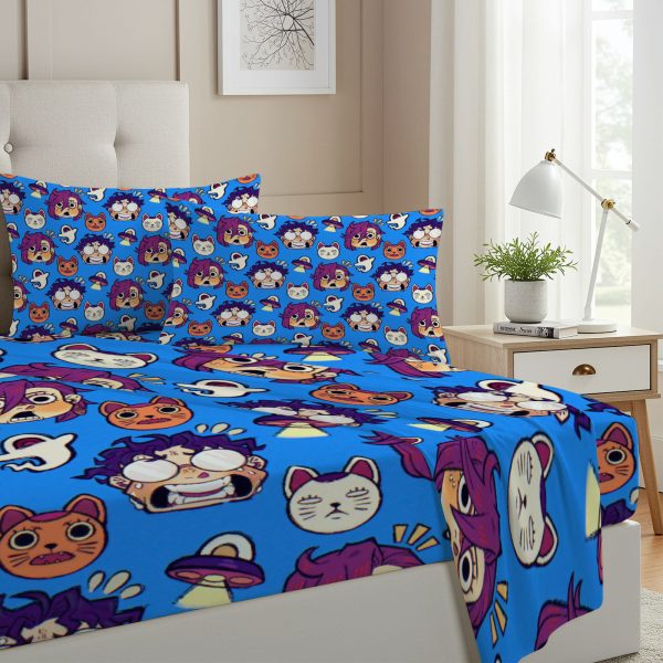 ZapMerch Twin Size Supernatural Showdown Fitted Sheet Japanese Manga Bed Flat Sheets Bedding Set Deep Pockets Up To 16" Bedroom Decor With 1 Pillow Sham SC00364-009