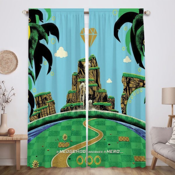 ZapMerch Blue Hedgehog Window Curtains High-Speed Adventure Drapes Bedroom Home Room Decor Durable Fabric Machine Washable 82" X 84" SC00366-013