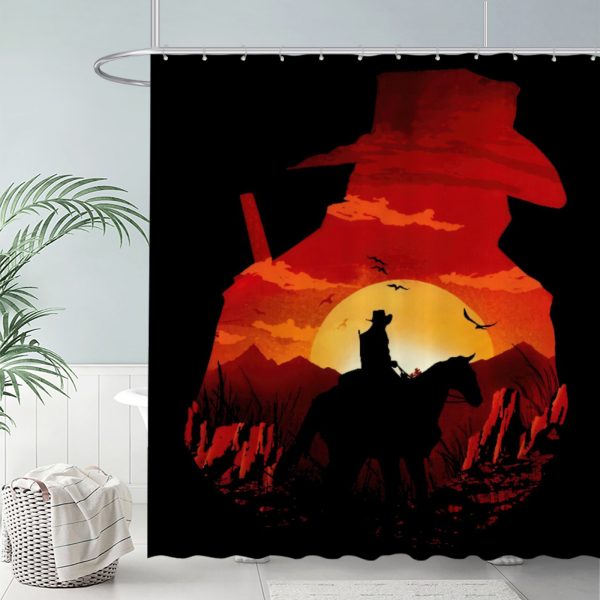 ZapMerch Wild West Odyssey Shower Curtain, Gunslinger??S Journey Bathroom Decor, Waterproof Fabric Durable Easy Care Washable, 72"X72"(Hooks Not Included) SC00370-002