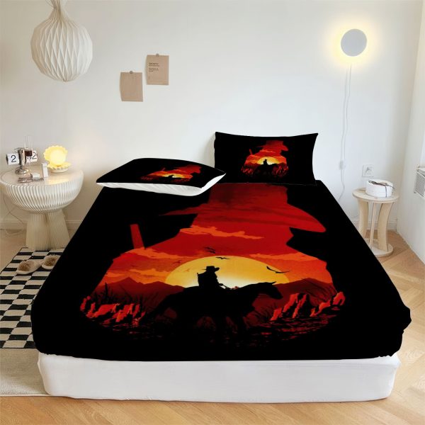 ZapMerch Wild West Odyssey Fitted Sheet Gunslinger'S Journey Bed Sheets Bedding Set Deep Pockets Up To 16" Bedroom Decor SC00370-006