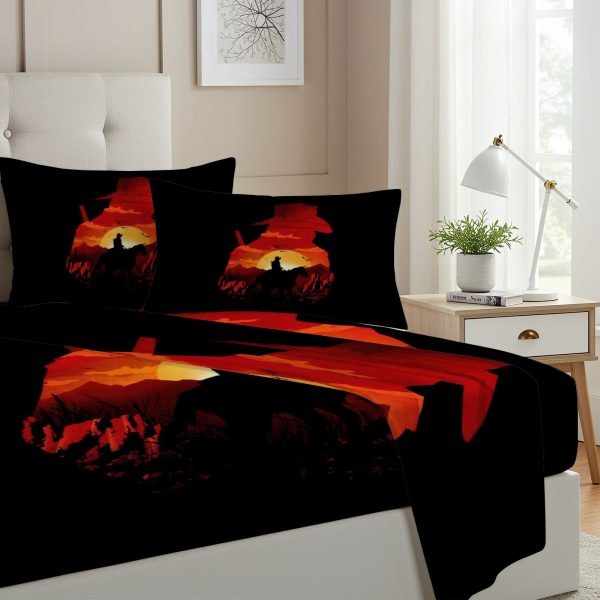 ZapMerch Twin Size Wild West Odyssey Fitted Sheet Gunslinger??S Journey Bed Flat Sheets Bedding Set Deep Pockets Up To 16" Bedroom Decor With 1 Pillow Sham SC00370-009
