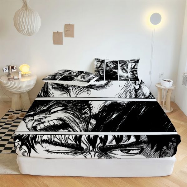 ZapMerch The Black Swordsman Fitted Sheet Japanese Manga Bed Sheets Bedding Set Deep Pockets Up To 16" Bedroom Decor SC00373-006