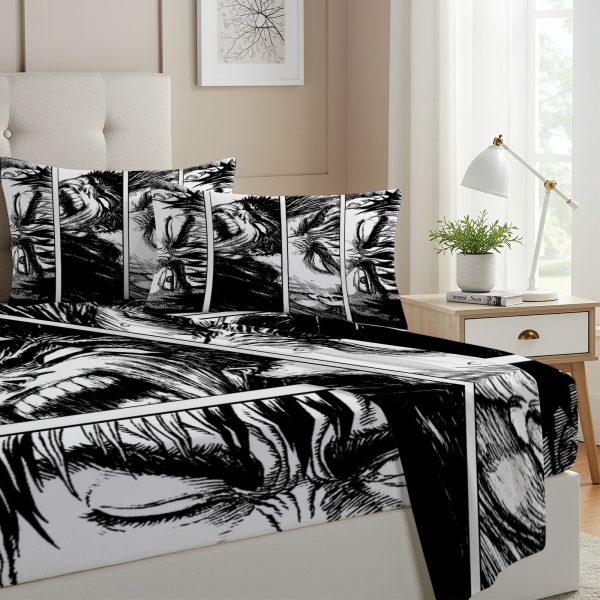 ZapMerch Twin Size The Black Swordsman Fitted Sheet Japanese Manga Bed Flat Sheets Bedding Set Deep Pockets Up To 16" Bedroom Decor With 1 Pillow Sham SC00373-009