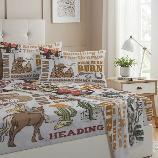 ZapMerch Twin Size Rustic Rhythms Fitted Sheet Singer-Songwriter Bed Flat Sheets Bedding Set Deep Pockets Up To 16" Bedroom Decor With 1 Pillow Sham SC00390-009