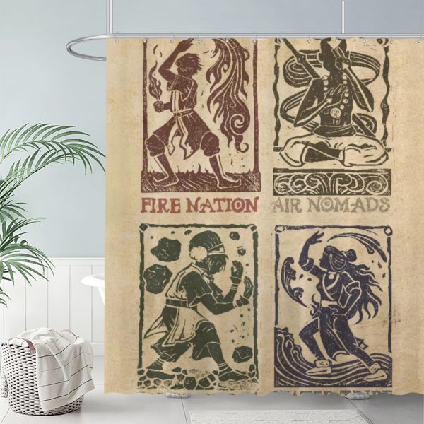 ZapMerch Elemental Masters Shower Curtain, Fantasy Adventure Bathroom Decor, Waterproof Fabric Durable Easy Care Washable, 72"X72"(Hooks Not Included)