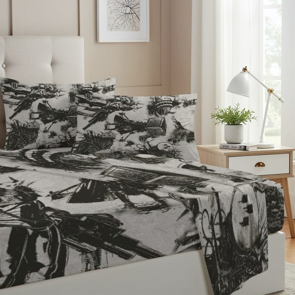 ZapMerch Twin Size Slumber Mask Fitted Sheet Music Band Bed Flat Sheets Bedding Set Deep Pockets Up To 16" Bedroom Decor With 1 Pillow Sham SC00404-009