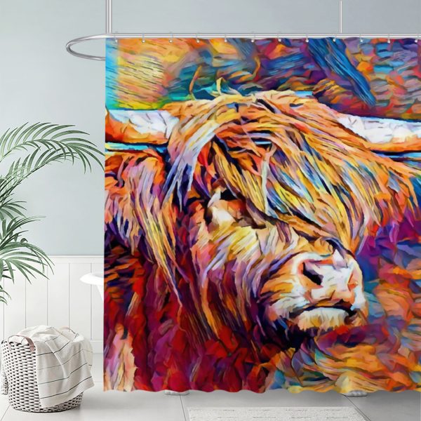 ZapMerch Highland Cow Shower Curtain, Highland Cow Bathroom Decor, Waterproof Fabric Durable Easy Care Washable, 72"X72"(Hooks Not Included) SC00406-002