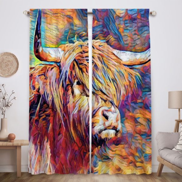 ZapMerch Highland Cow Window Curtains Highland Cow Drapes Bedroom Home Room Decor Durable Fabric Machine Washable 82" X 84" SC00406-013