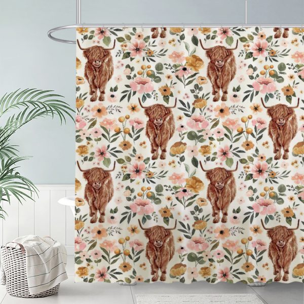 ZapMerch Highland Cow Shower Curtain, Highland Cow Bathroom Decor, Fabric Durable Easy Care Washable, 72"X72"(Hooks Not Included) SC00407-002