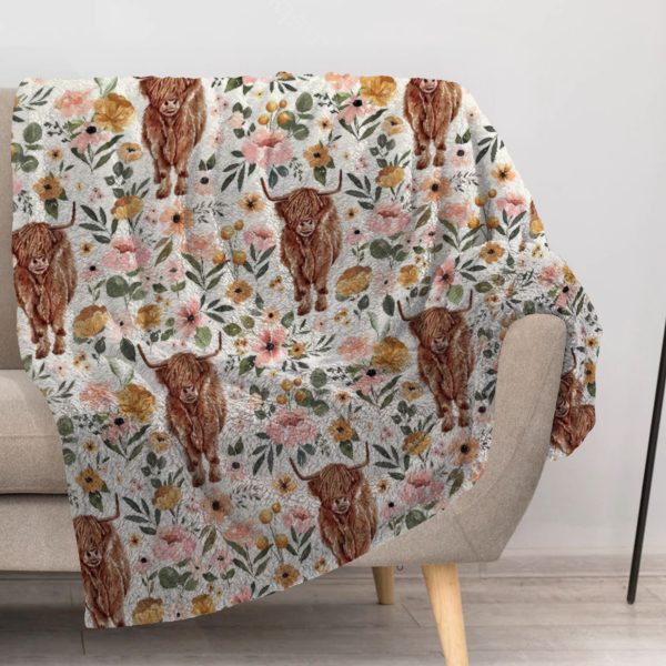 ZapMerch Highland Cow Blanket Highland Cow Throw Blankets Couch Bed Living Room Decor Soft Durable Washable 57" X 50" SC00407-004