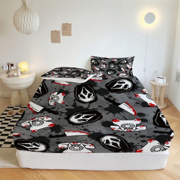 ZapMerch Fright Call Fitted Sheet Horror Film Bed Sheets Bedding Set Deep Pockets Up To 16" Bedroom Decor SC00412-006