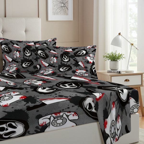 ZapMerch Twin Size Fright Call Fitted Sheet Horror Film Bed Flat Sheets Bedding Set Deep Pockets Up To 16" Bedroom Decor With 1 Pillow Sham SC00412-009