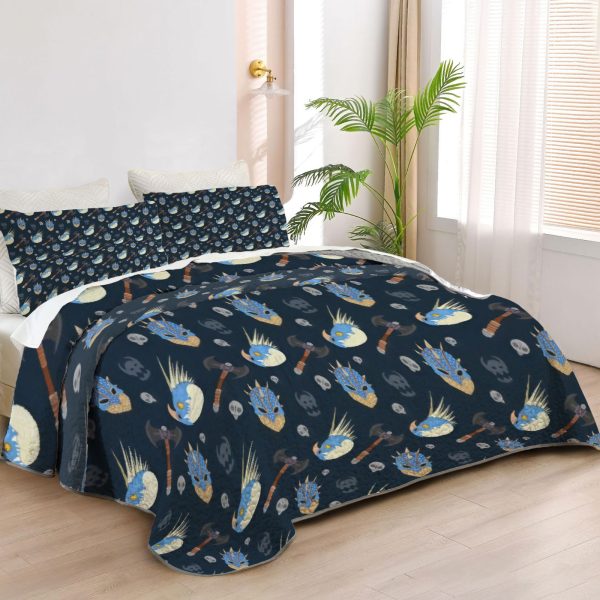 ZapMerch Dragon Academy Quilt Bedspreads Animated Film Bed Set Bedding Coverlet Fabric Washable SC00416-007