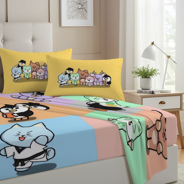 ZapMerch Twin Size K-Pop Boy Band Fitted Sheet Star Chasers Bed Flat Sheets Bedding Set Deep Pockets Up To 16" Bedroom Decor With 1 Pillow Sham SC00426-009