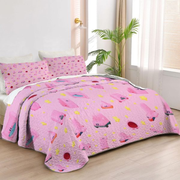 ZapMerch Pink Puffball Quilt Bedspreads Dream Land Hero Bed Set Bedding Coverlet Fabric Washable SC00431-007