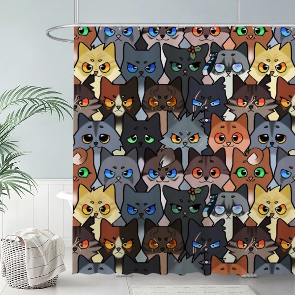 ZapMerch Feline Heroes Shower Curtain, Forest Warriors Bathroom Decor, Waterproof Fabric Durable Easy Care Washable, 72"X72"(Hooks Not Included)